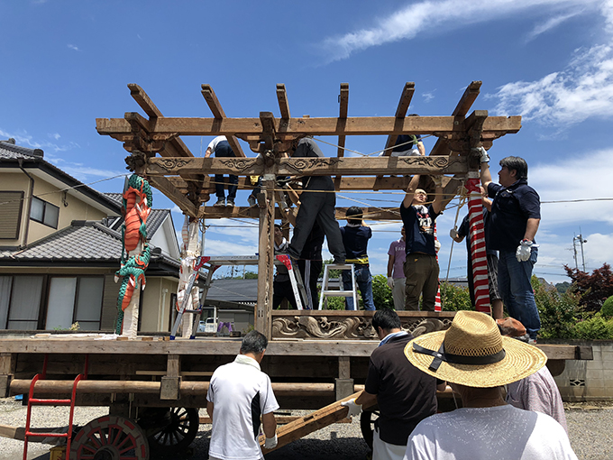 二階組立　八坂神社夏祭り　栃木県佐野市葛生町　